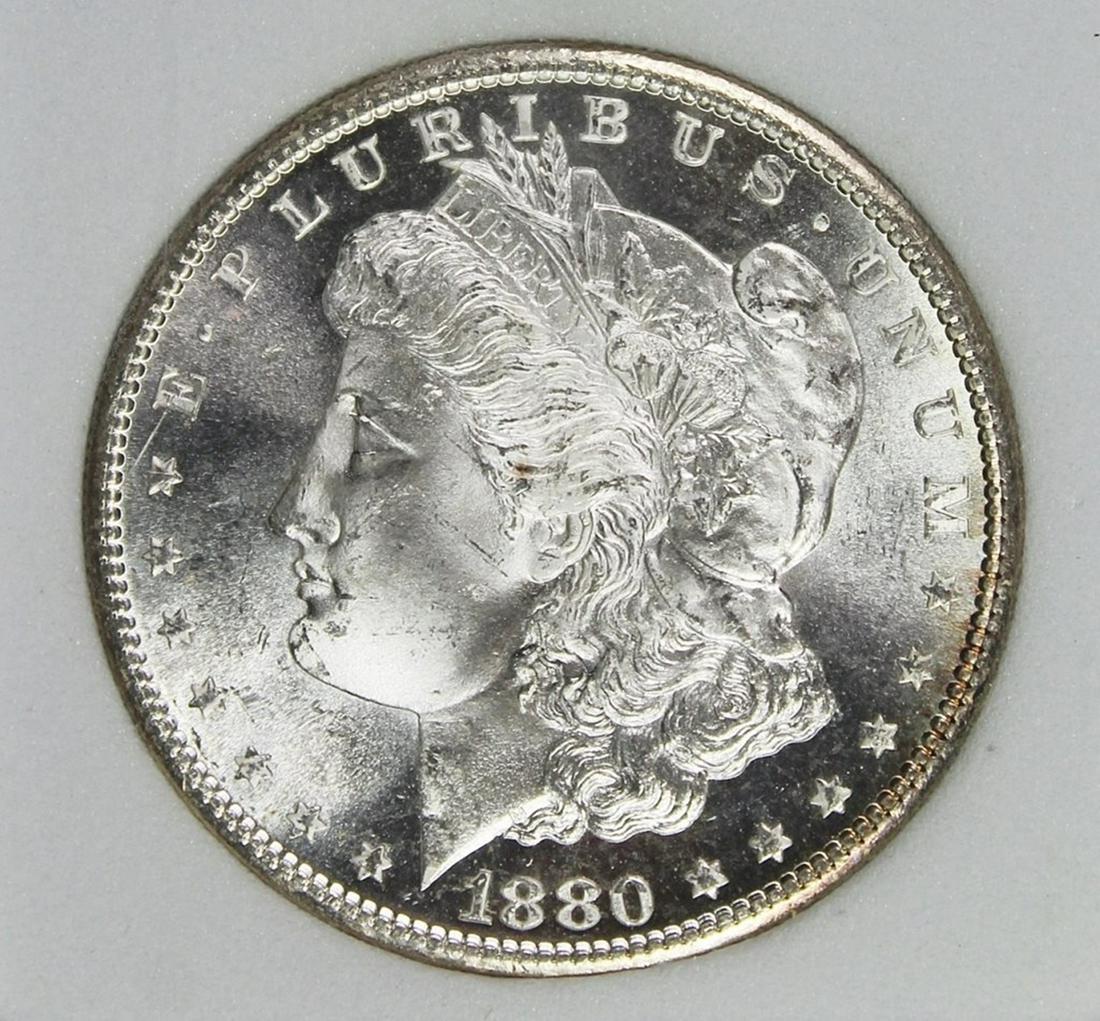 1880-S MORGAN SILVER DOLLAR: BGC GRADED MS 68 BLAST WHITE+. WHAT A SUPER COIN! SUPERB CLEAN CHEEK AND NO MARKS, TONS OF LUSTRE!GREAT EYE APPEAL! ESTIMATE: $3000-$4000