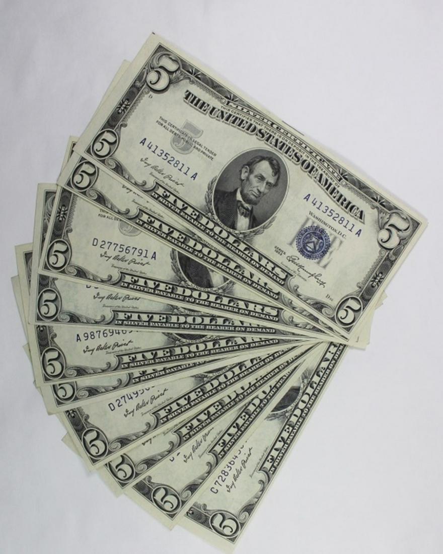 10 PIECE 1953 $5.00 SILVER CERTIFICATES (1 of 2)