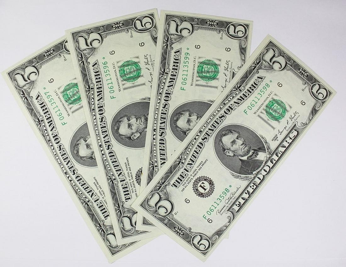 (4) 1969-C $5.00 FEDERAL RESERVE STAR NOTES (1 of 2)