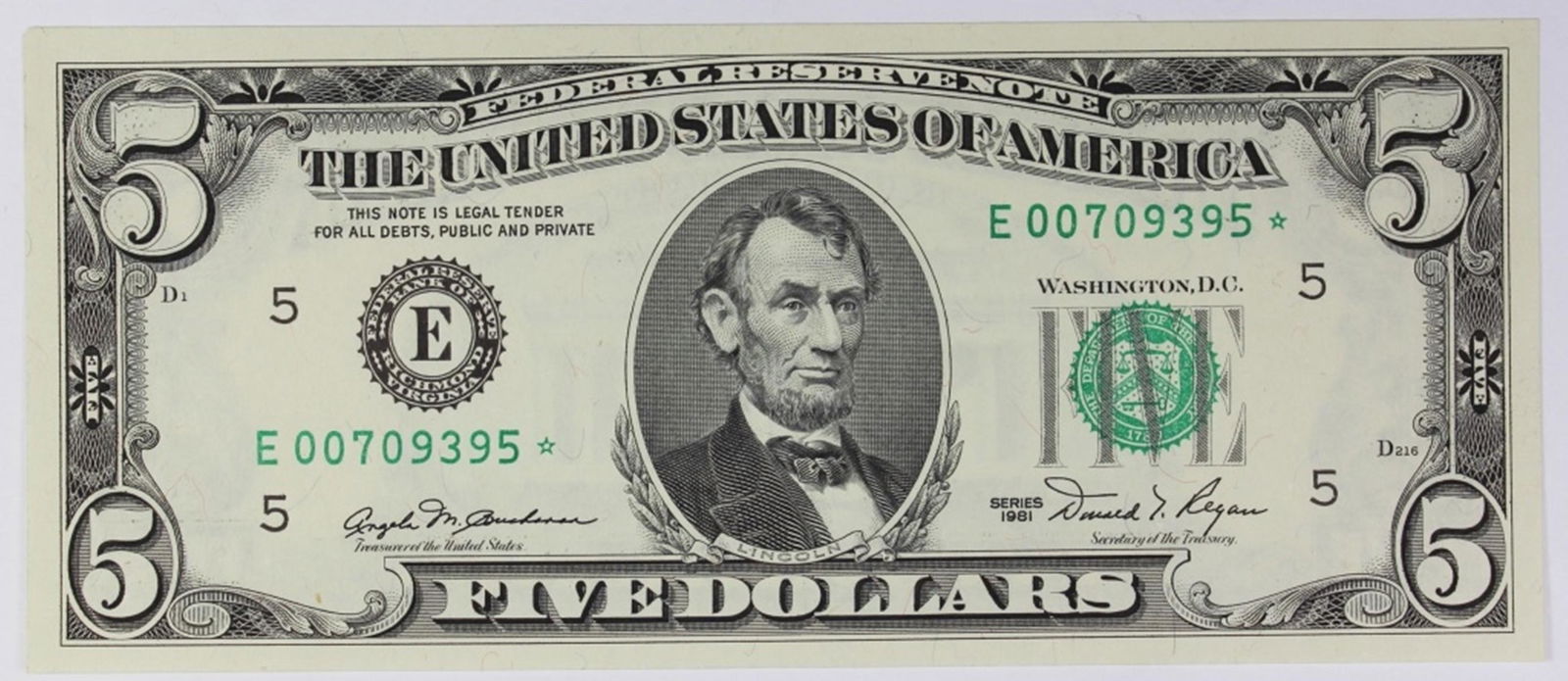 1981 $5.00 STAR NOTE FEDERAL RESERVE NOTE (1 of 2)