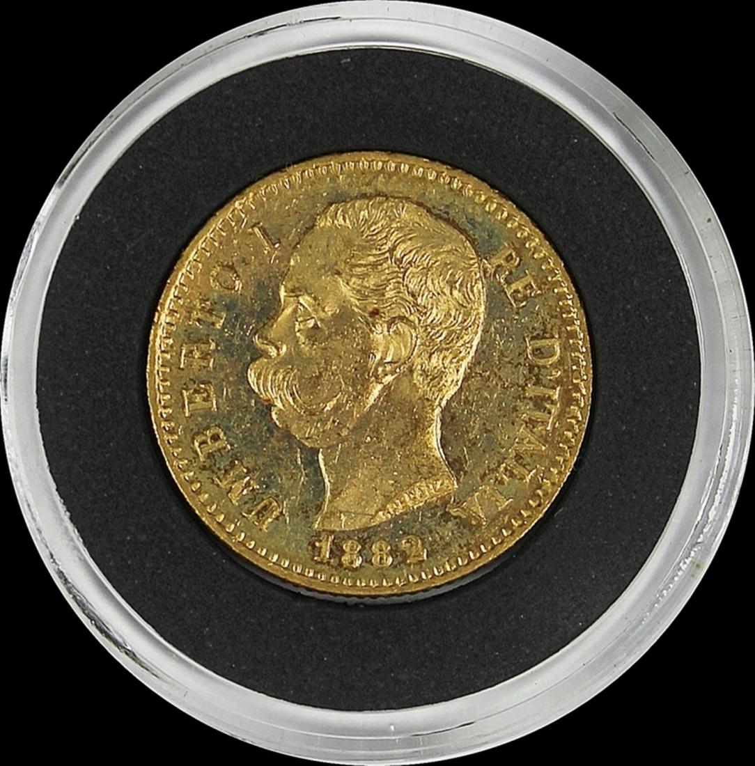 1882 ITALY 20 LIRA GOLD: GEM BU. ESTIMATE: $500-$600