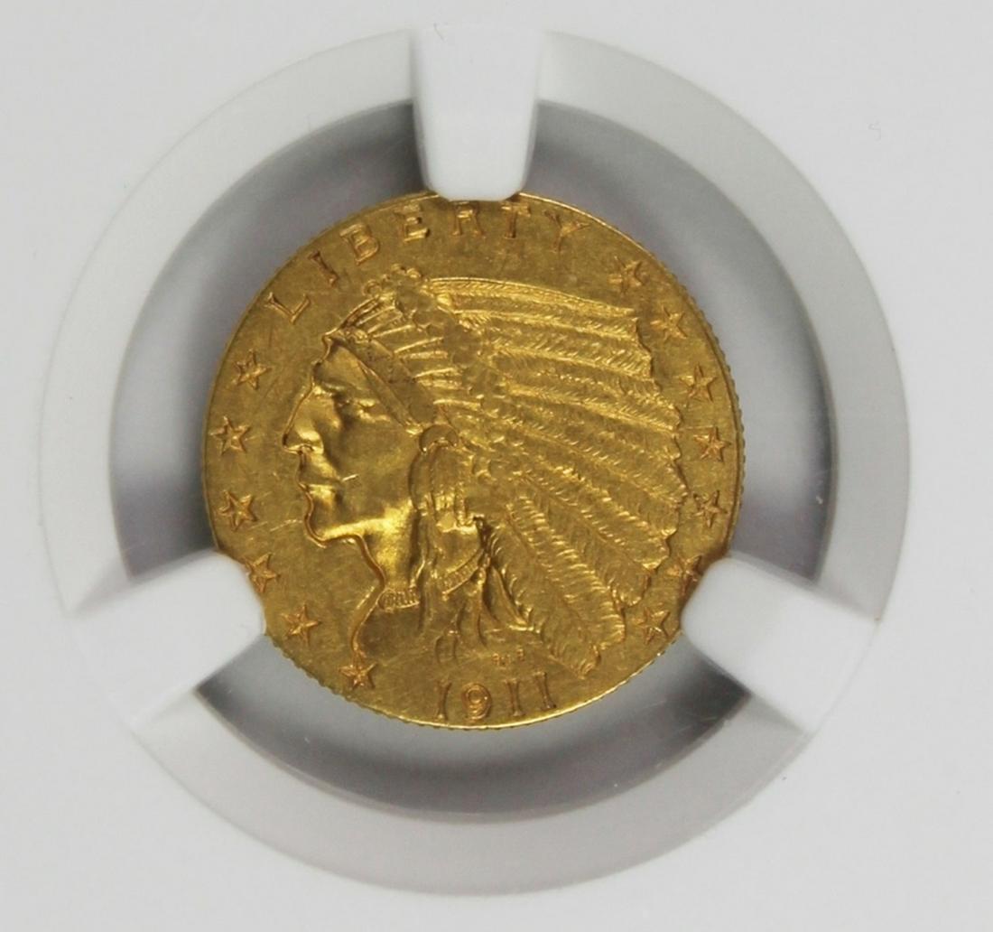 1911-D $2.50 GOLD: NGC AU 55 CAC SAYS WEAK "D" ON HOLDER BUT THE "D" IS EASILY SEEN. BEAUTIFUL COIN, WITH A CLEARLY VISIBLE "D" MINT MARK! ESTIMATE: $4250-$5250