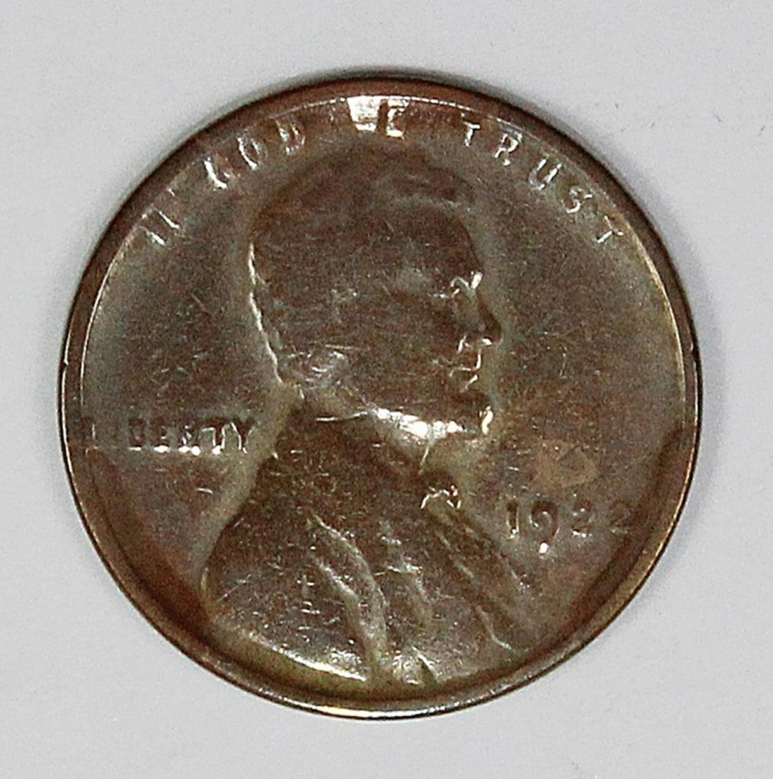 1922 NO "D" LINCOLN CENT: VF STRONG REVERSE. KEY COIN! ESTIMATE: $600-$700