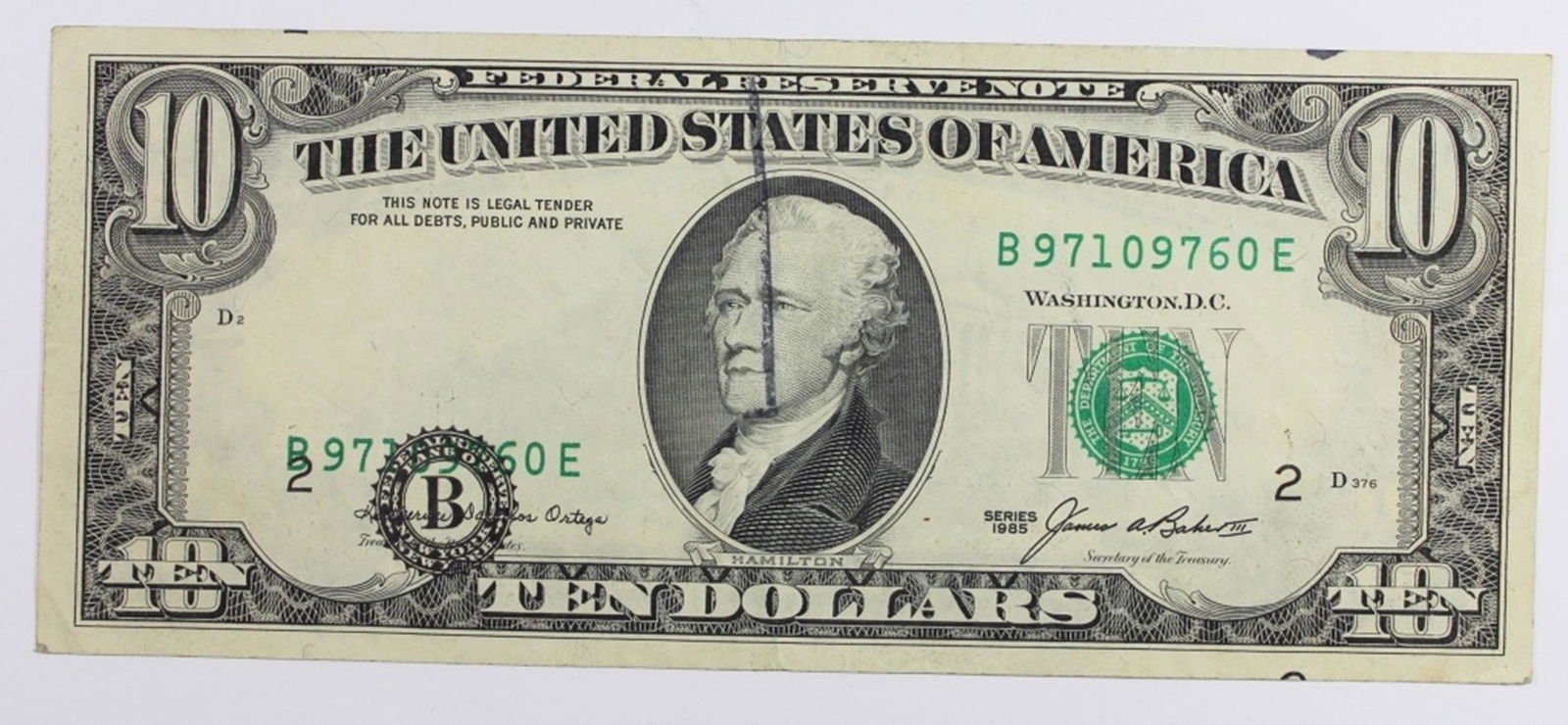 1985 $10.00 ERROR NOTE (1 of 2)