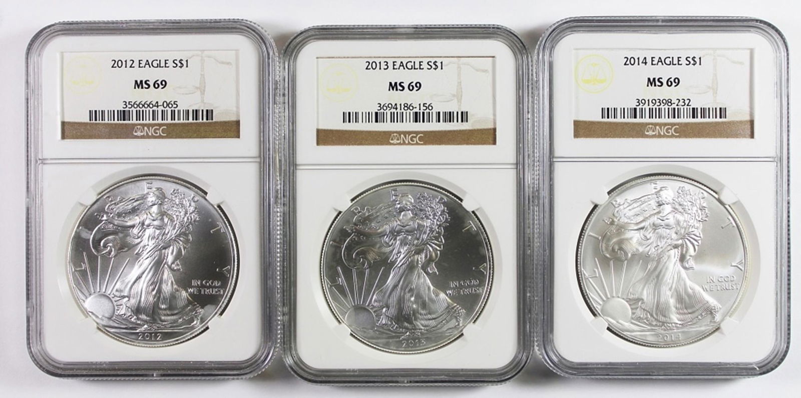 NGC MS 69 GRADED AMERICAN SILVER EAGLES (1 of 2)