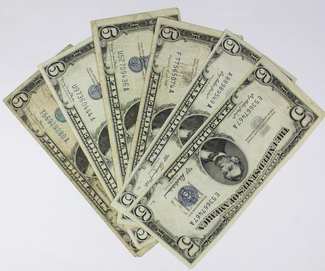 (6) $5.00 SILVER CERTIFICATES (1 of 2)