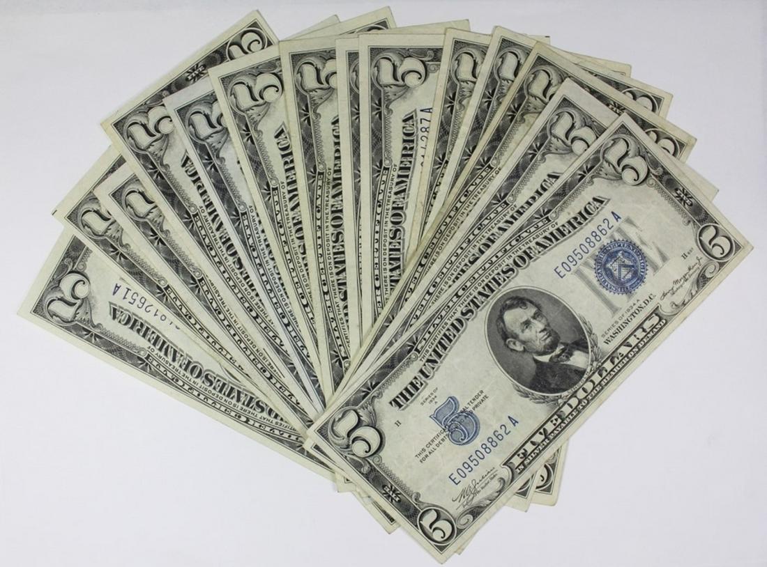 (14) 1934 $5.00 SILVER CERTIFICATES (1 of 2)