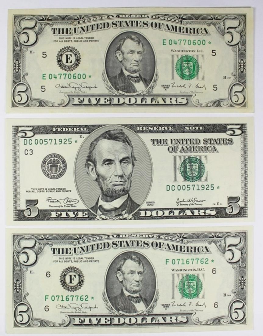 THREE $5.00 FEDERAL RESERVE STAR NOTES (1 of 2)