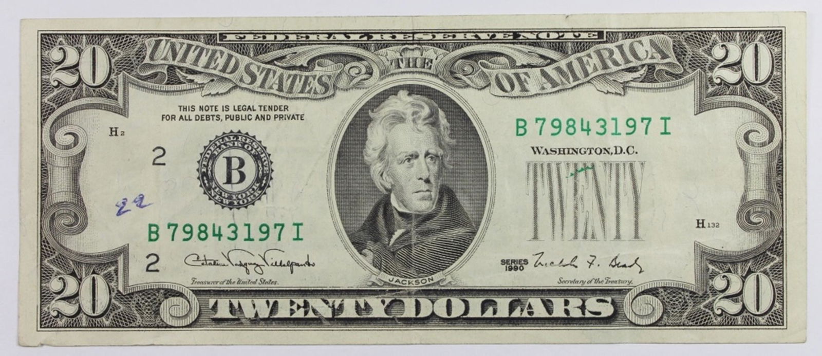 1990 $20 FRN ERROR NOTE (1 of 2)