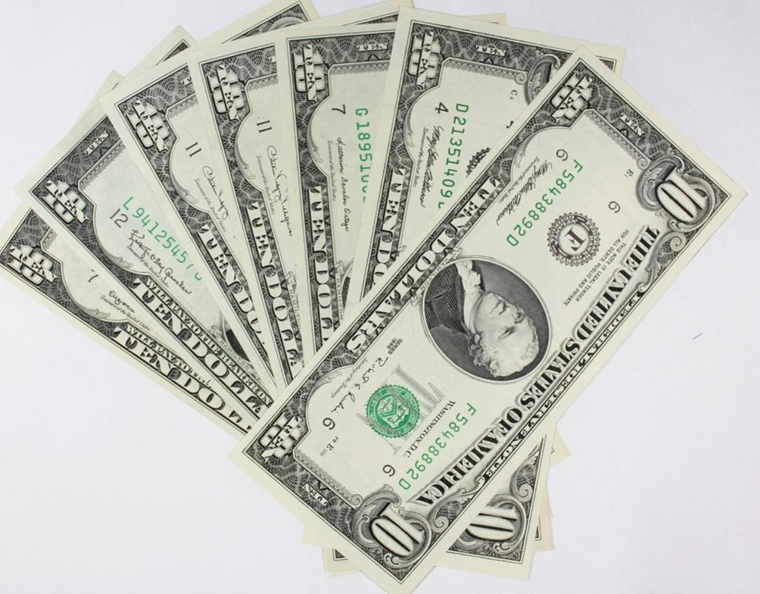 $10 FEDERAL RESERVE NOTES - GEM UNC (1 of 3)