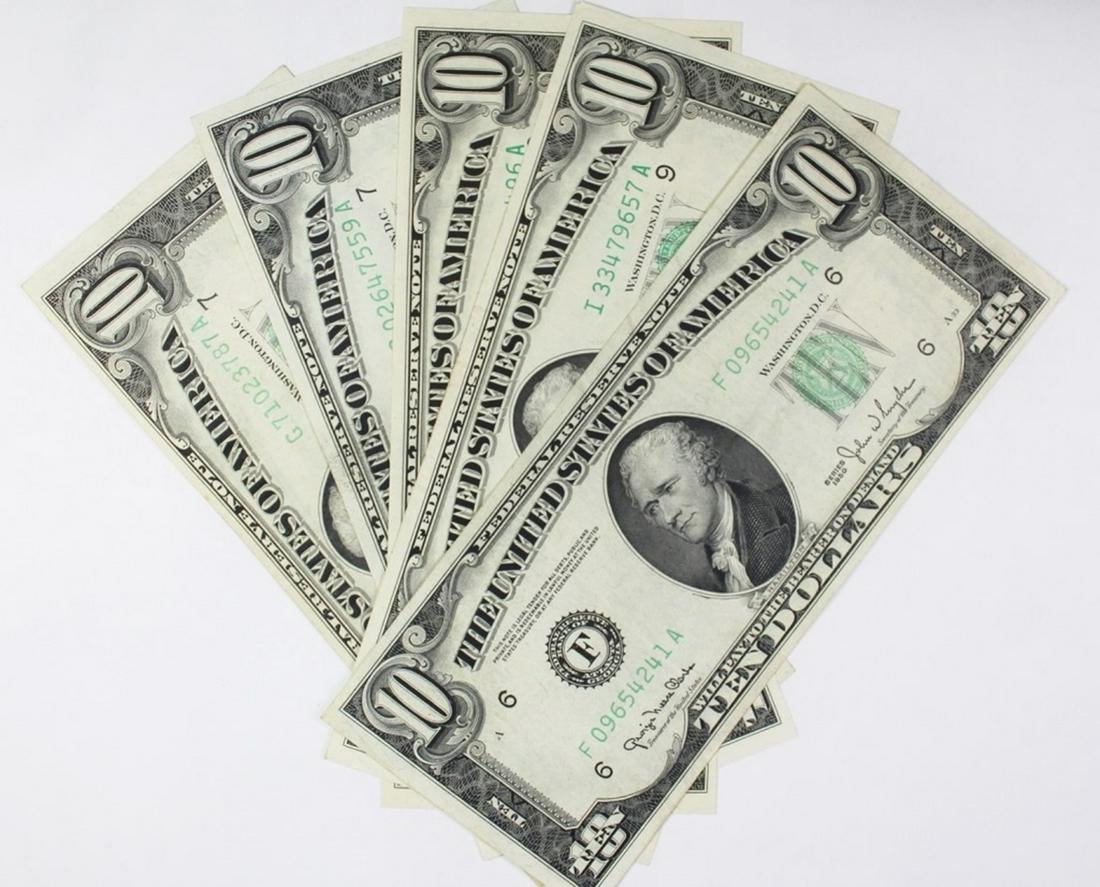 (5) PIECE 1950 $10.00 FEDERAL RESERVE NOTES (1 of 3)