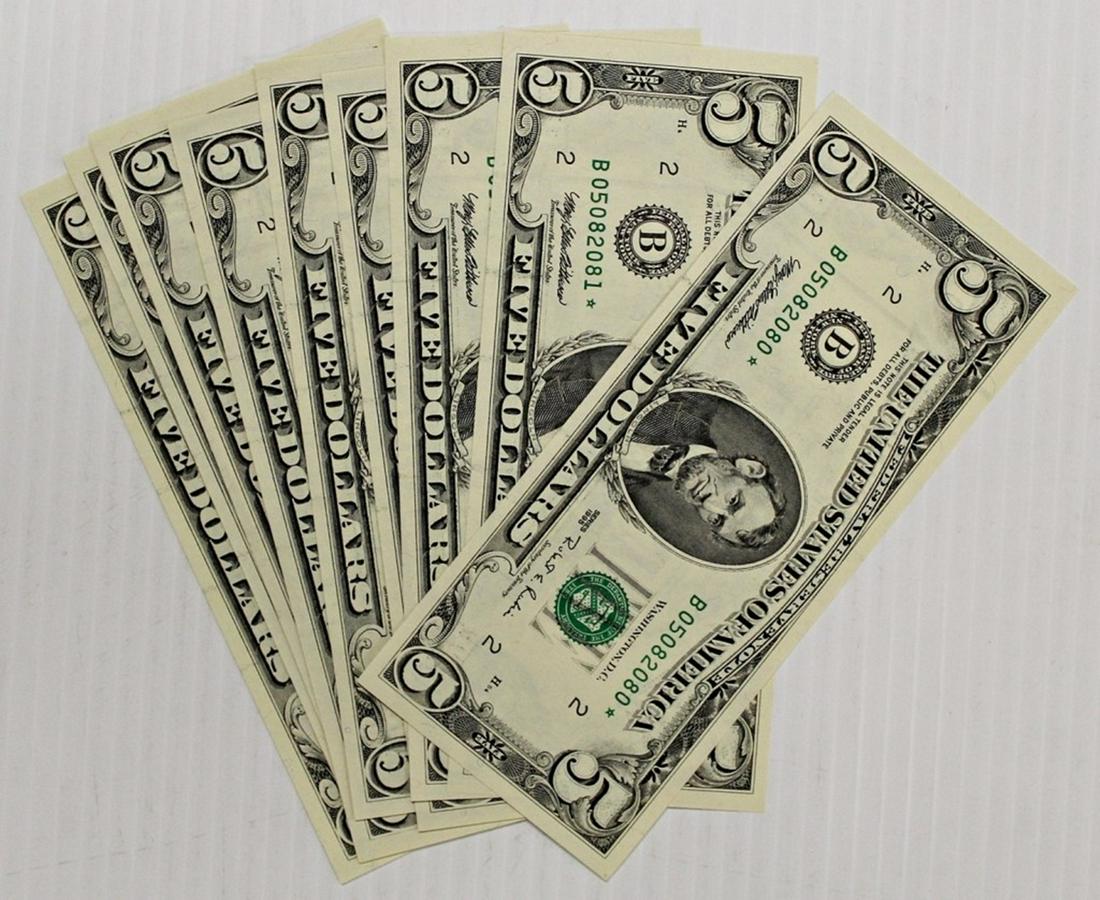 RARE! TEN 1995 $5.00 NEW YORK STAR NOTES (1 of 4)