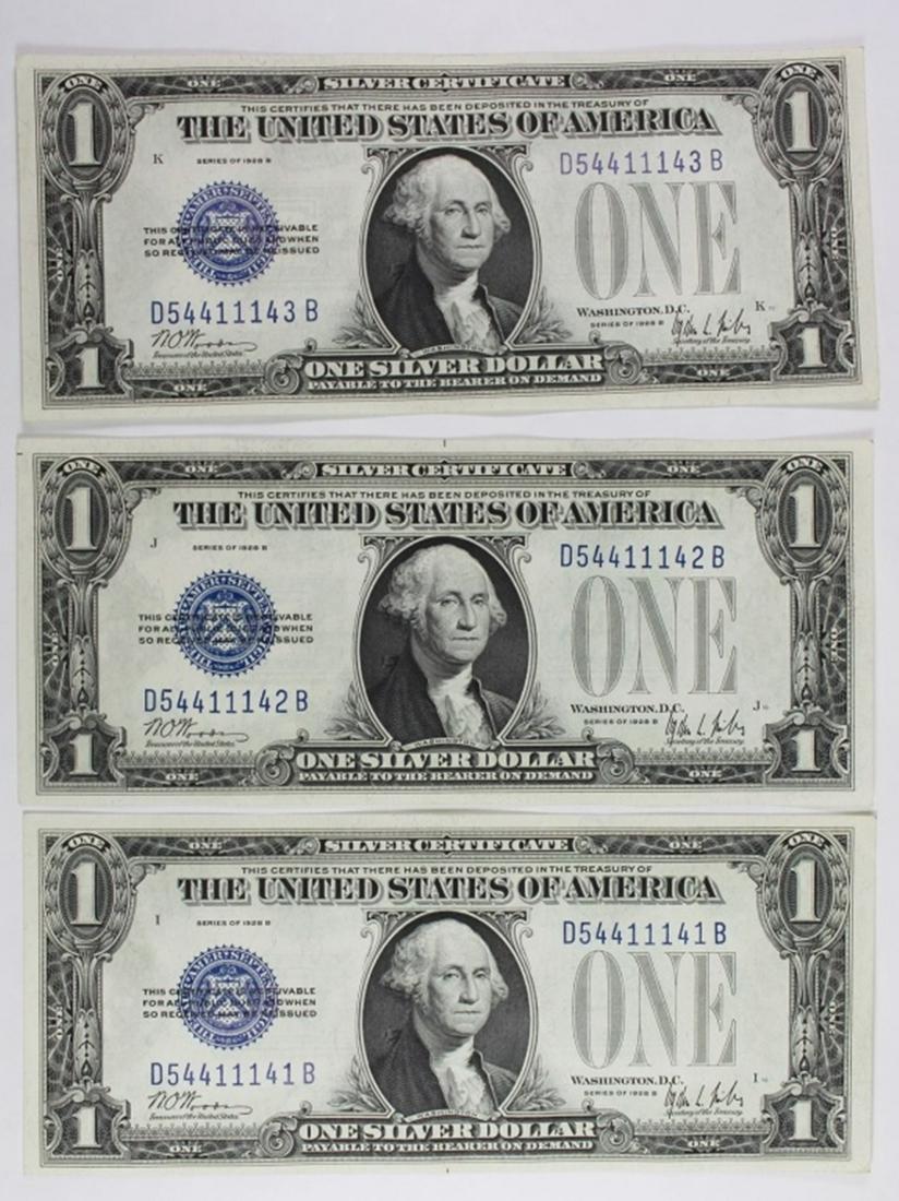 (3) 1928-B $1.00 SILVER CERTIFICATES (1 of 2)