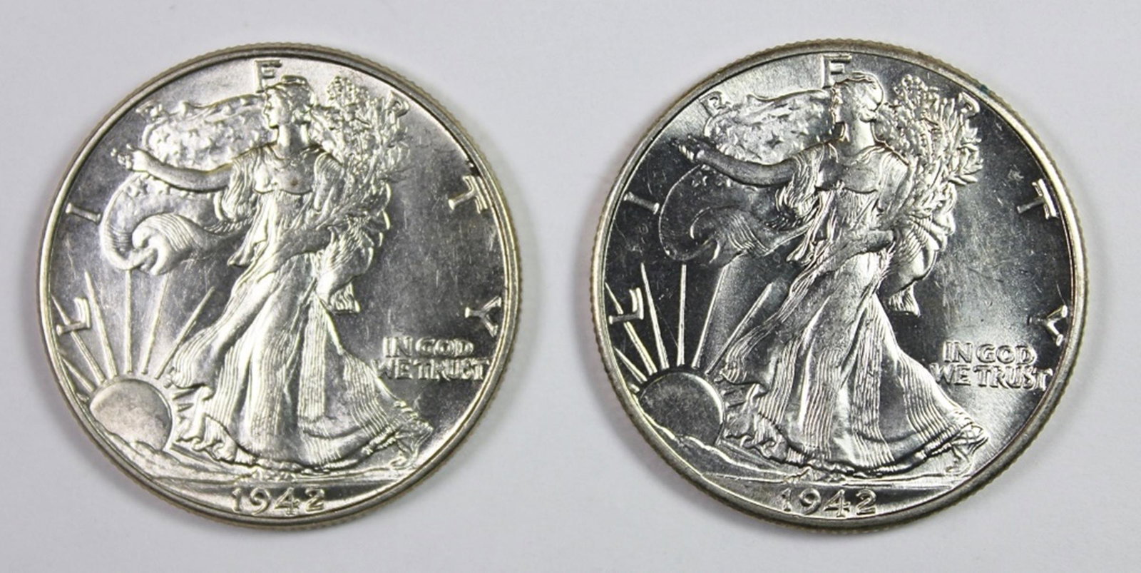 (2) 1942 WALKING LIBERTY HALF DOLLARS: GEM BU+. ESTIMATE: $110-$150