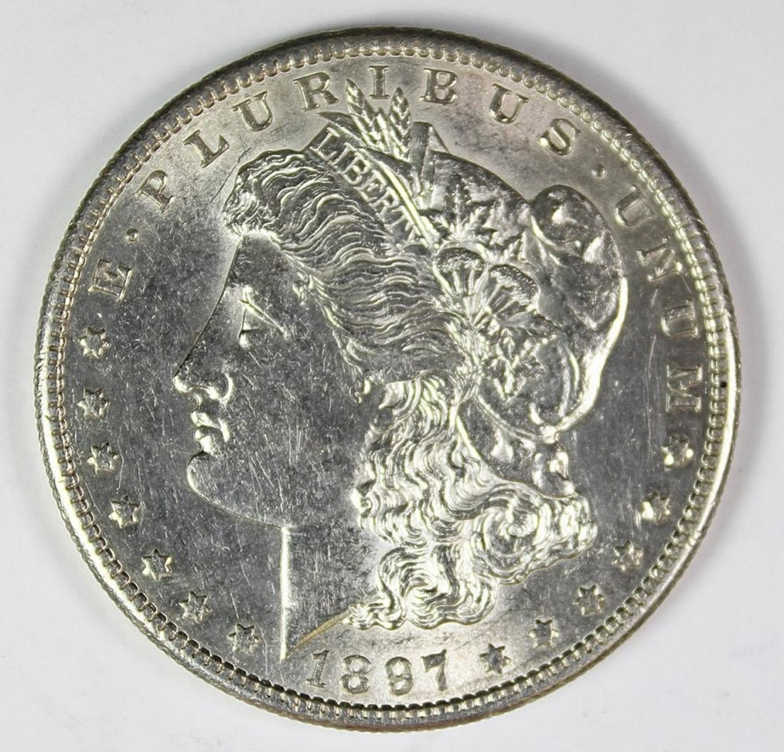 1897-S MORGAN SILVER DOLLAR: AU/UNC NICE. ESTIMATE: $60-$100