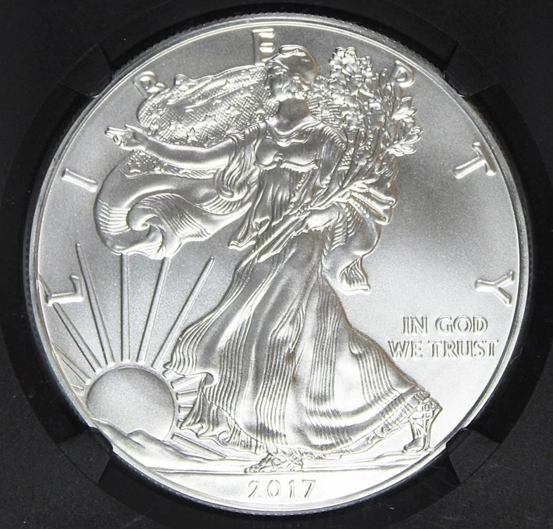 2017 AMERICAN SILVER EAGLE: NGC MS 70 EARLY RELEASE. ESTIMATE: $95-$150