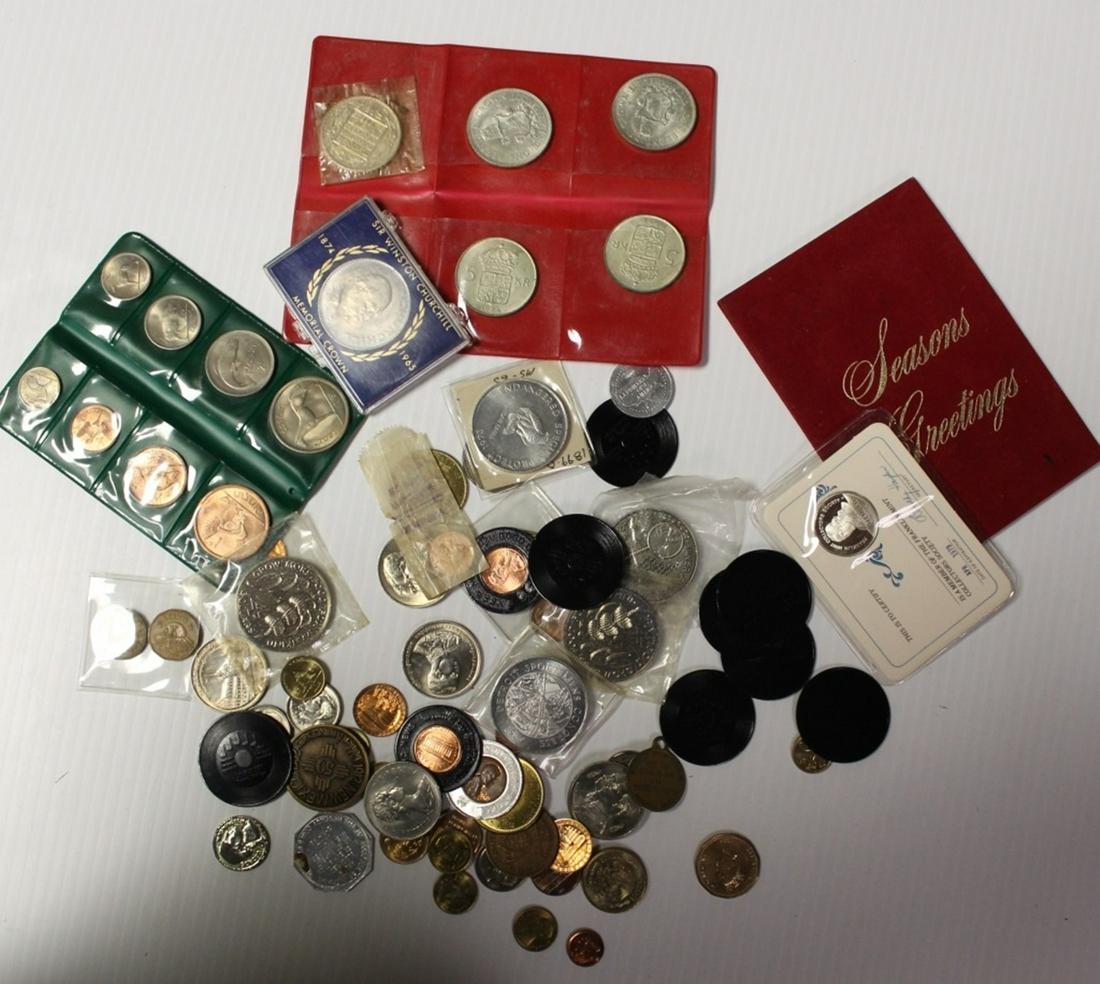 BIG BAG OF MISC FOREIGN COINS: AND OTHER ITEMS. TAKE A LOOK! ESTIMATE: $100-$150