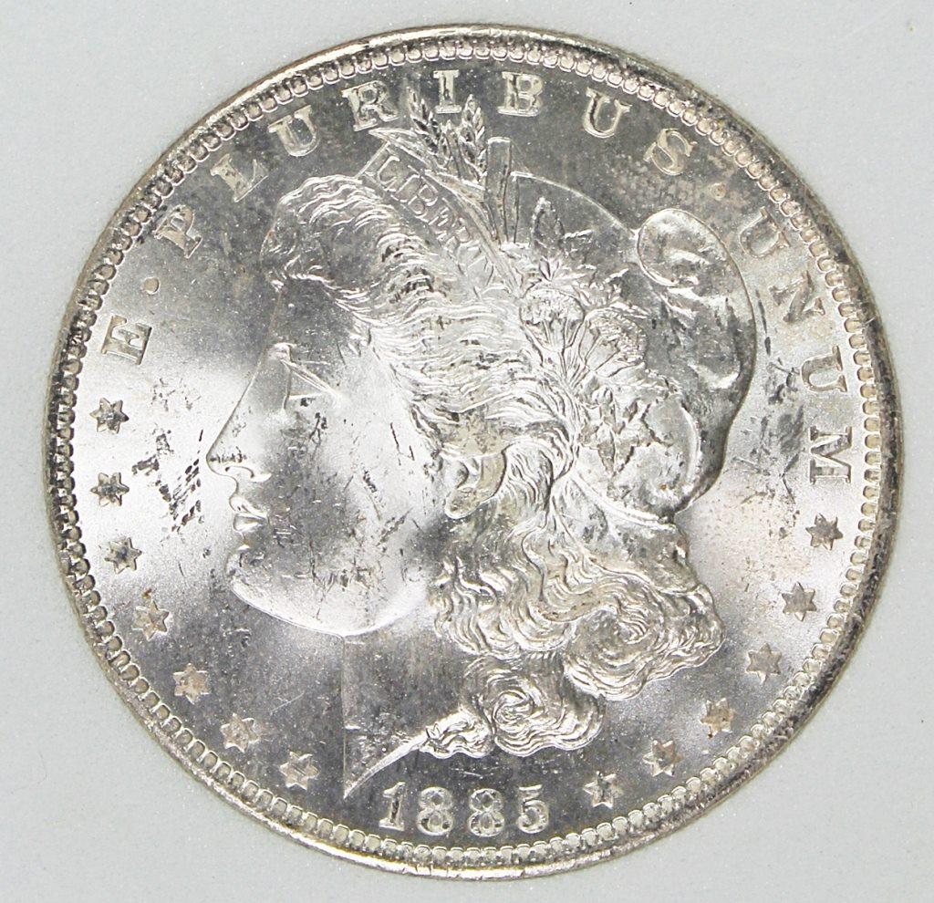 1885-O MORGAN SILVER DOLLAR: CCGS MS 66 BLAST WHITE. ESTIMATE: $175-$250