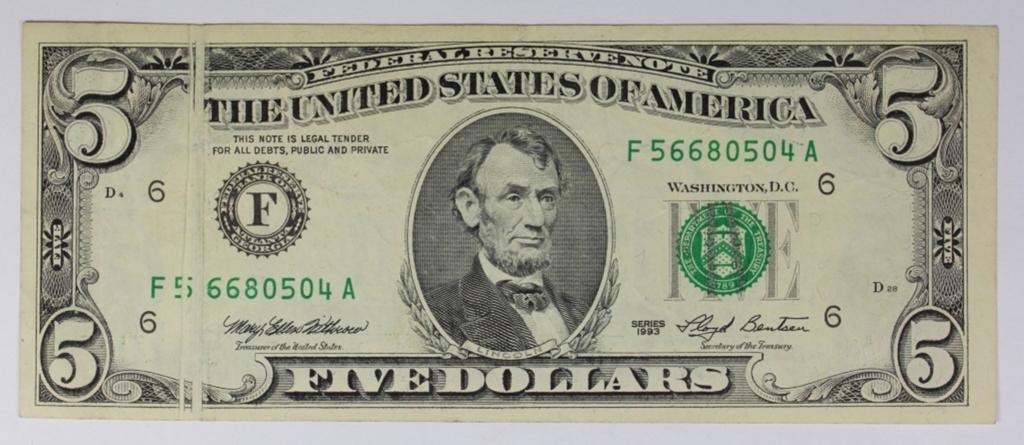1993 $5.00 FEDERAL RESERVE NOTE (1 of 2)
