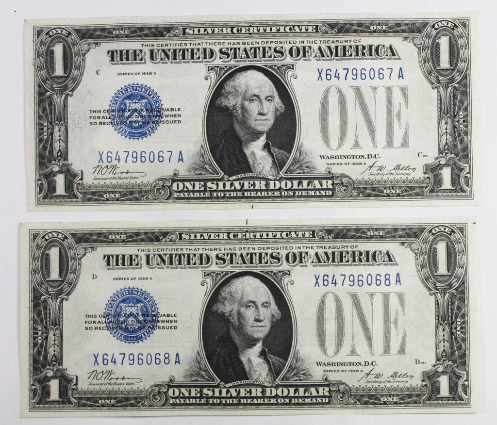 (2) 1928-A $1.00 SILVER CERTIFICATES (1 of 2)