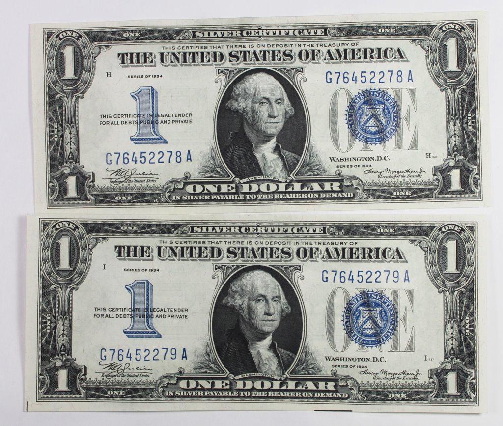 (2) 1934 $1.00 SILVER CERTIFICATES (1 of 2)