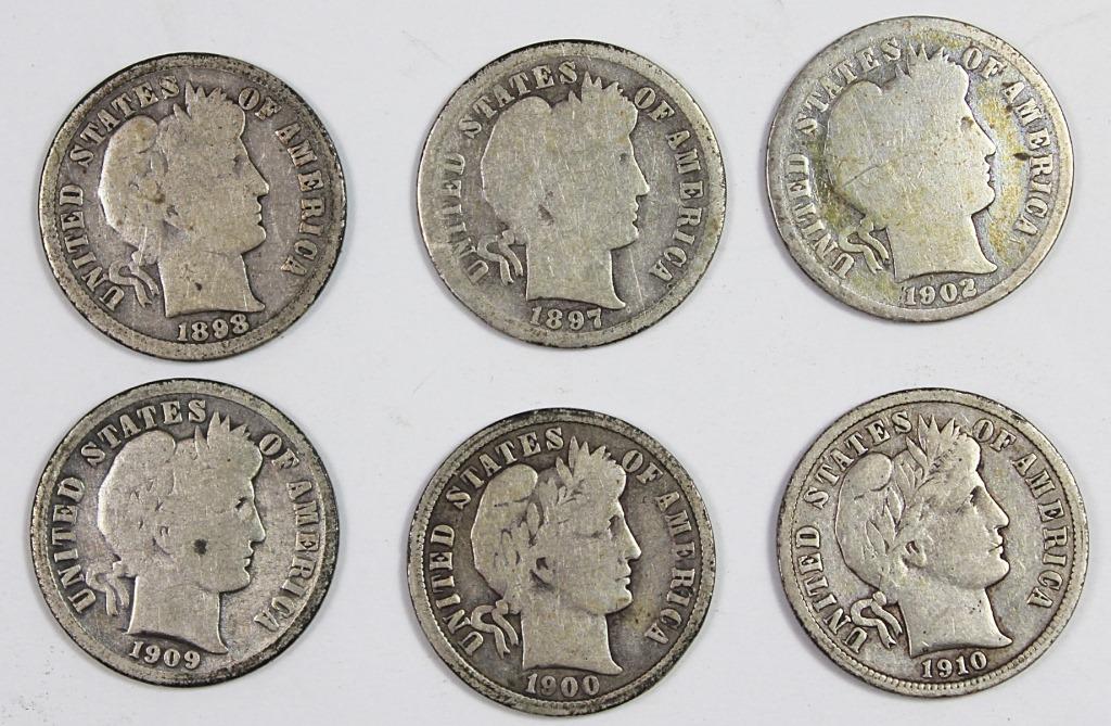 GROUP OF CIRC SCARCE BARBER DIMES (1 of 2)