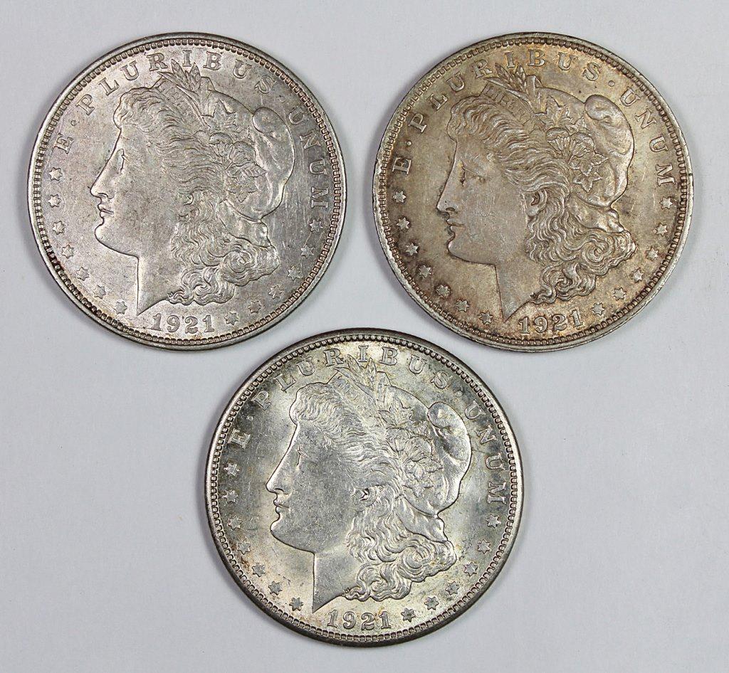 1921 P, D AND S MORGAN SILVER DOLLAR SET (1 of 2)