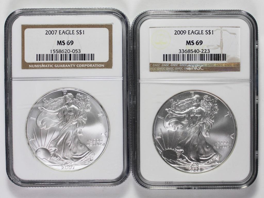 NGC MS 69 AMERICAN SILVER EAGLES (1 of 2)