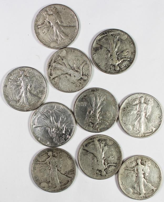 (10)  SILVER WALKING LIBERTY HALF DOLLARS (1 of 1)