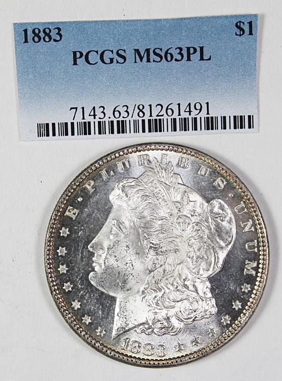 1883 MORGAN SILVER DOLLAR: MS 63PL (PCGS CERT) NICE! ESTIMATE: $95-$125