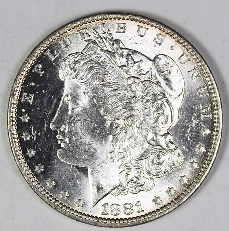 1881-O MORGAN SILVER DOLLAR: GEM BU+ REALLY NICE! ESTIMATE: $500-$600