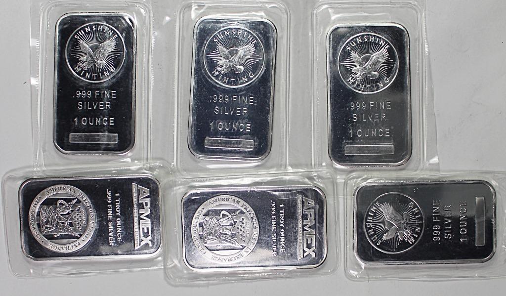 (6) 1 OZ .999 SILVER BARS (1 of 1)