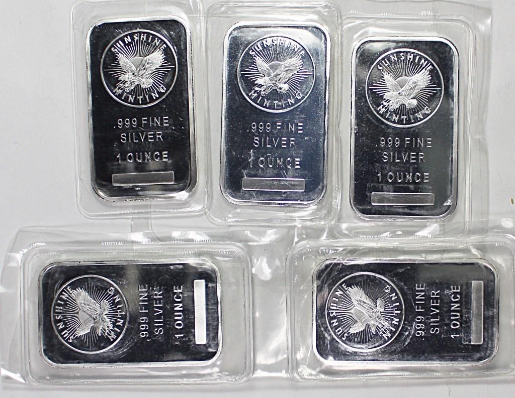(5) 1 OZ  SILVER BARS (1 of 1)