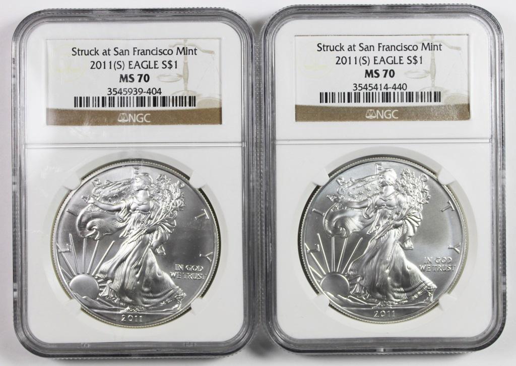 (2) 2011 (S) AMERICAN SILVER EAGLES (1 of 2)