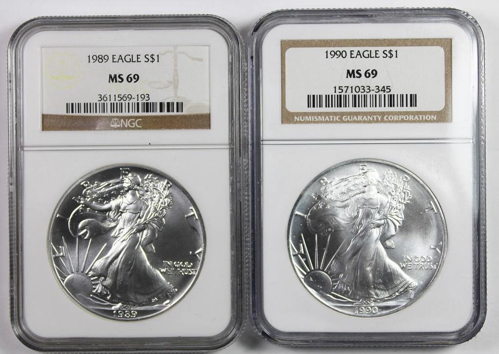 (2) NGC GRADED AMERICAN SILVER EAGLES MS 69 (1 of 2)
