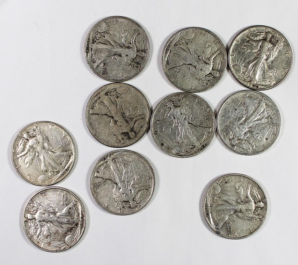 (10) WALKING LIBERTY HALF DOLLARS (1 of 1)