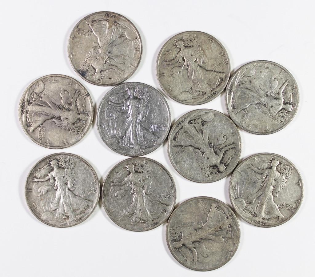 (10) WALKING LIBERTY HALF DOLLARS (1 of 1)