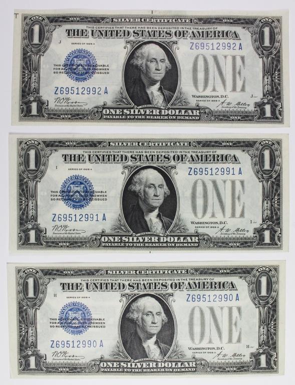 (3) 1928-A $1.00 SILVER CERTIFICATES (1 of 2)