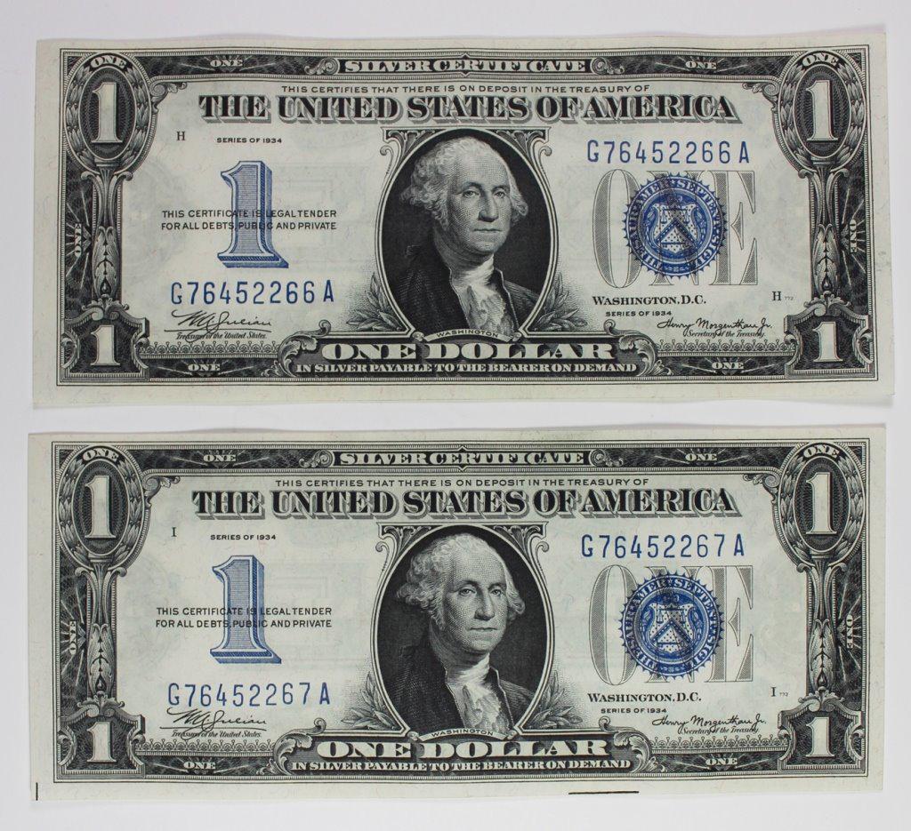 (2) 1934 $1.00 SILVER CERTIFICATES (1 of 2)