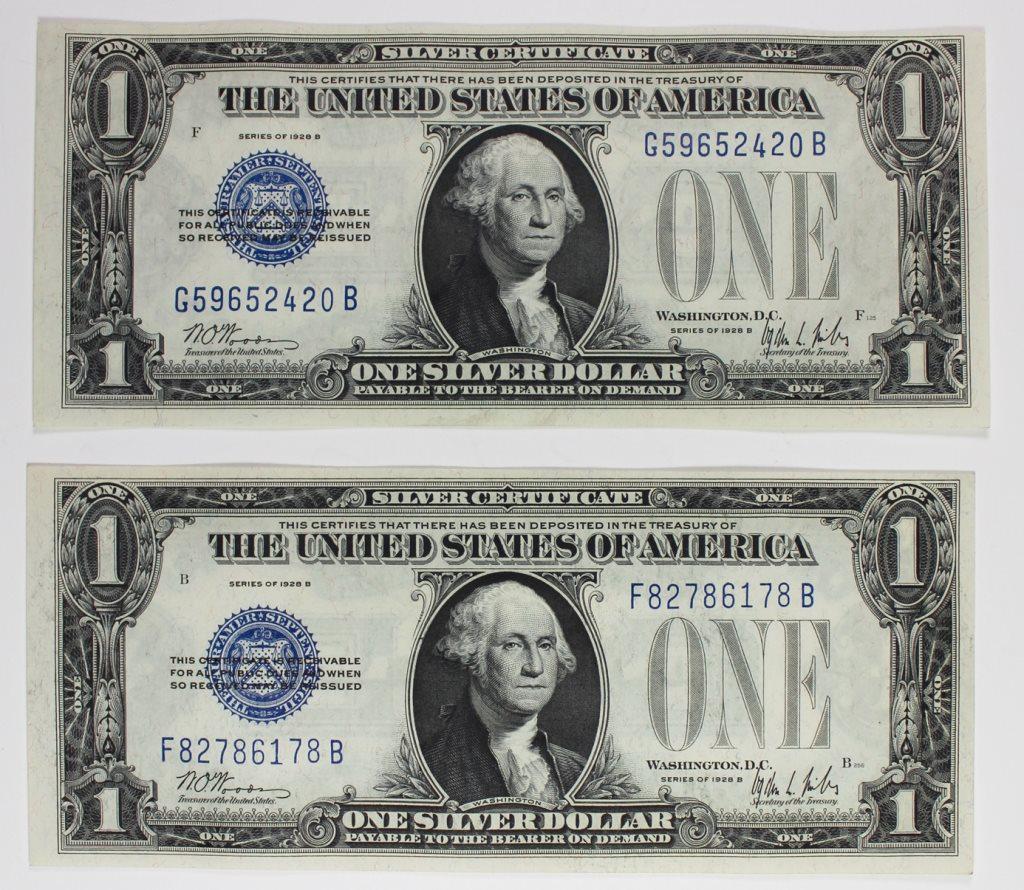 (2) 1928-B $1.00 SILVER CERTIFICATES (1 of 2)