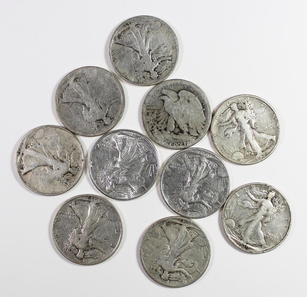 (10) WALKING LIBERTY HALF DOLLARS (1 of 1)