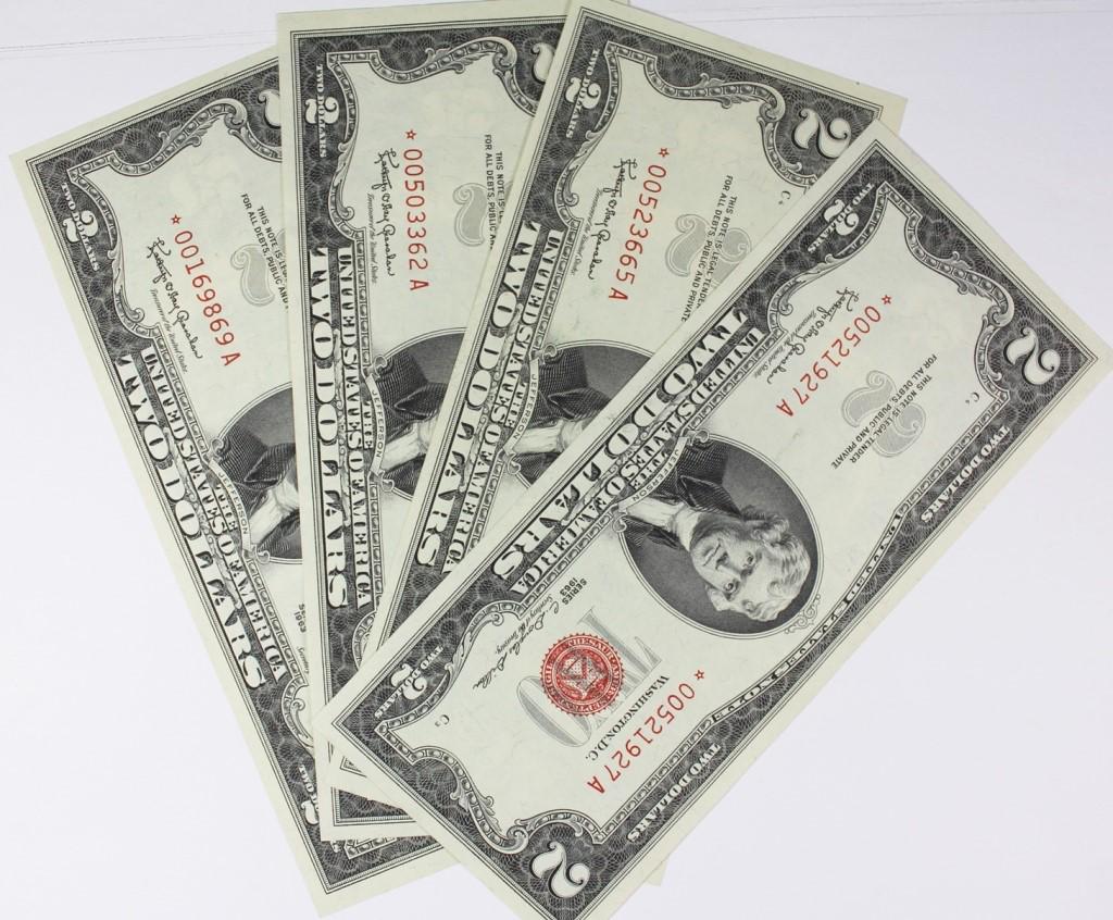 4 PCS. 1963 $2.00 LEGAL TENDER STAR NOTES (1 of 2)