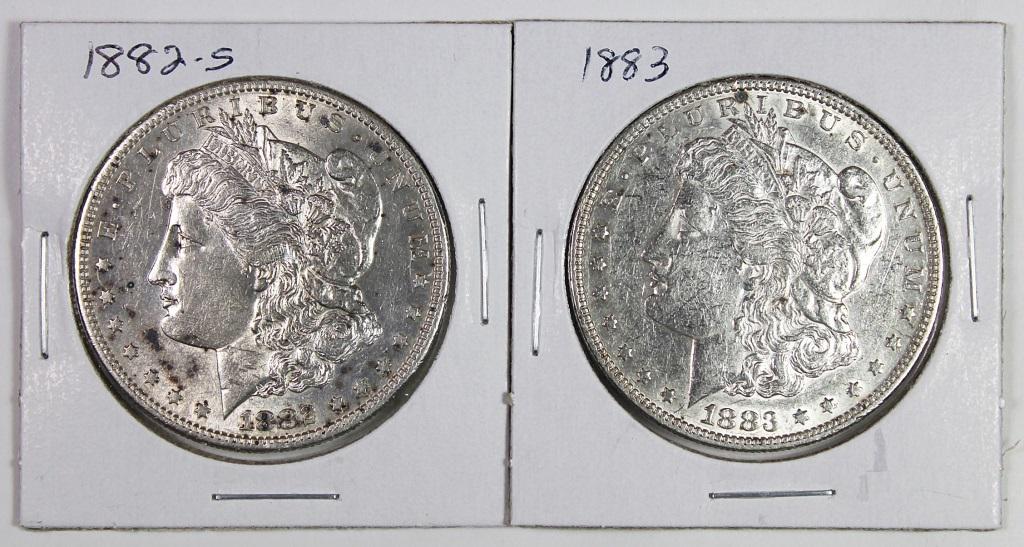MORGAN SILVER DOLLARS: 1882-S AU AND 1883 AU. ESTIMATE: $75-$100