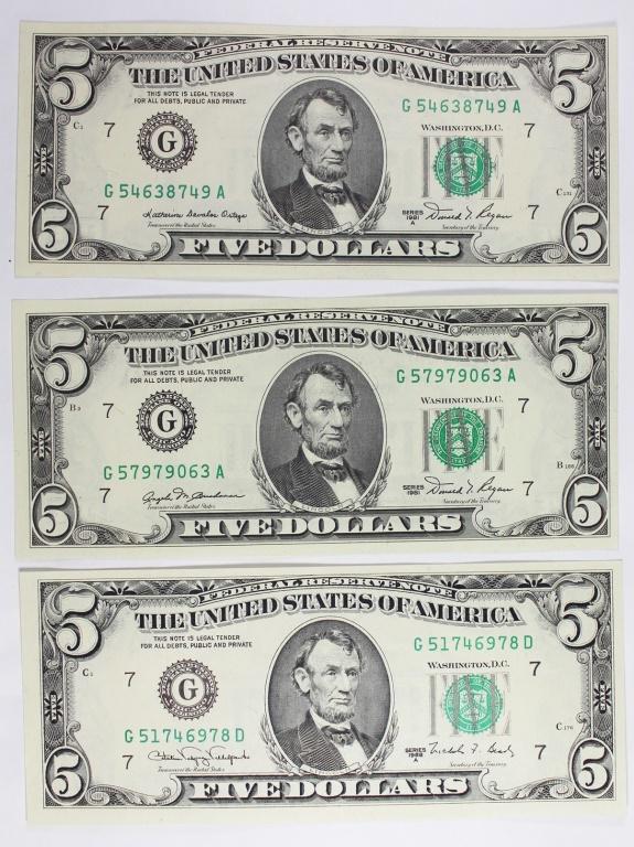 CHOICE UNC $5.00 FEDERAL RESERVE NOTES (1 of 2)