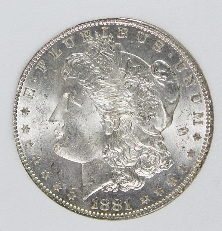 1881-O MORGAN SILVER DOLLAR: PNA MS 65 BLAST WHITE! ESTIMATE: $325-$425
