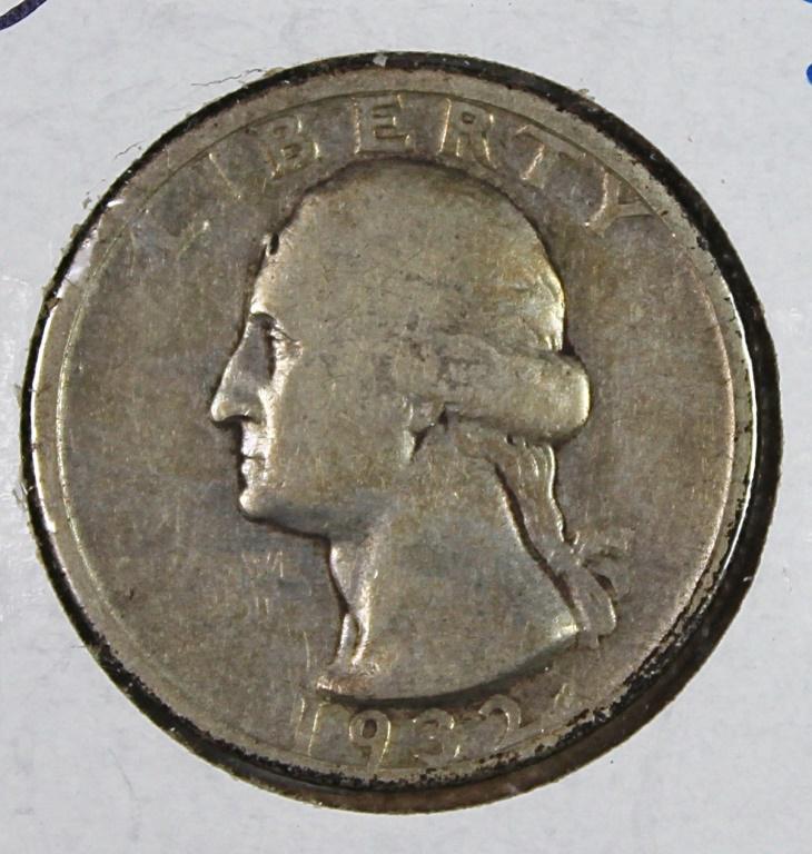 1932-D WASHINGTON QUARTER: F-VF KEY COIN! ESTIMATE: $110-$150