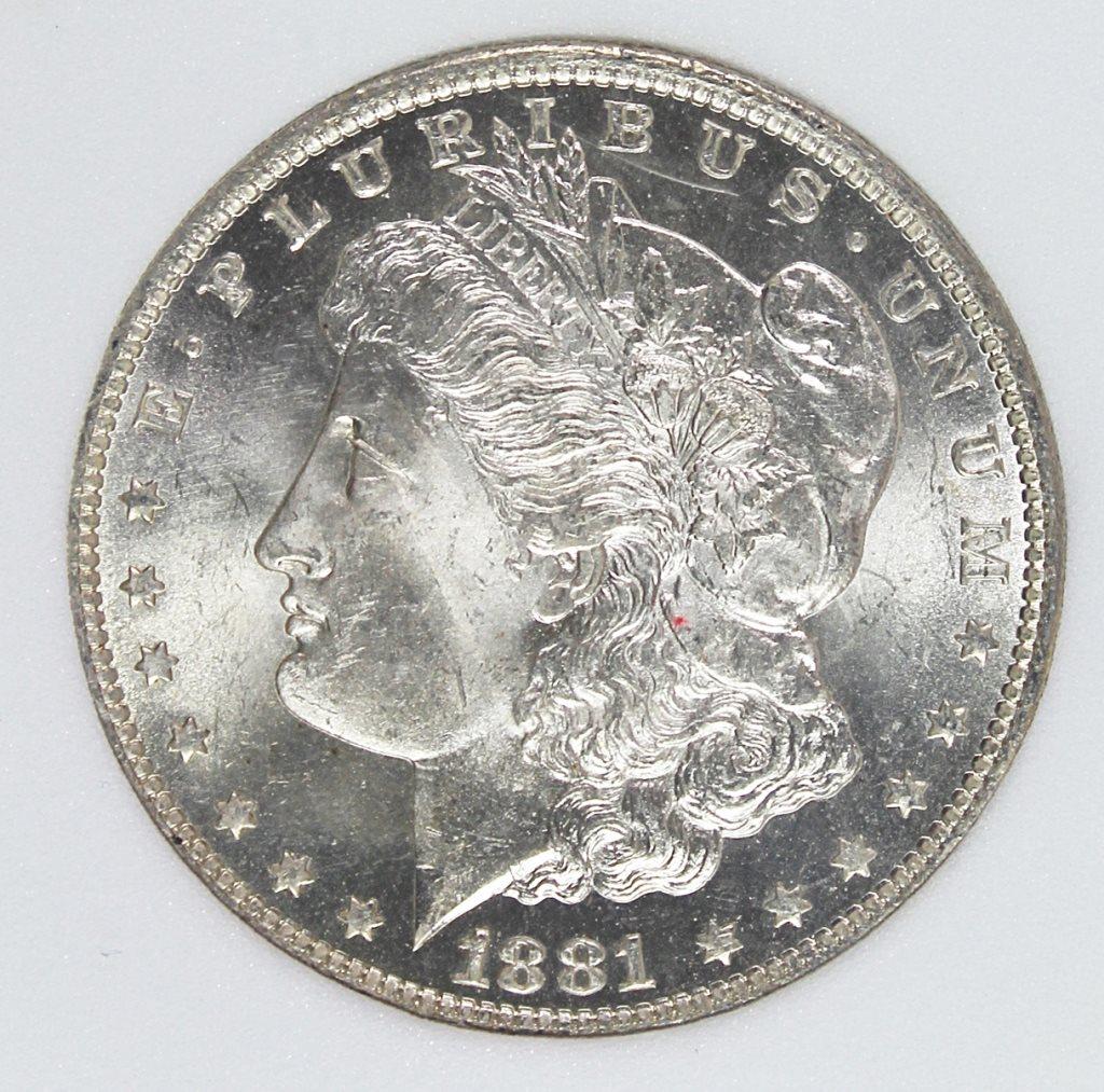 1881-O MORGAN SILVER DOLLAR: RNG MS 65+ BLAST WHITE! SUPER NICE LUSTRE AND MARK FREE SURFACES! ESTIMATE: $650-$750