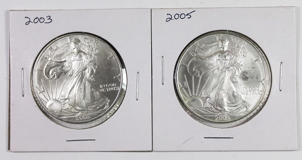 GEM  BU AMERICAN SILVER EAGLES (1 of 2)