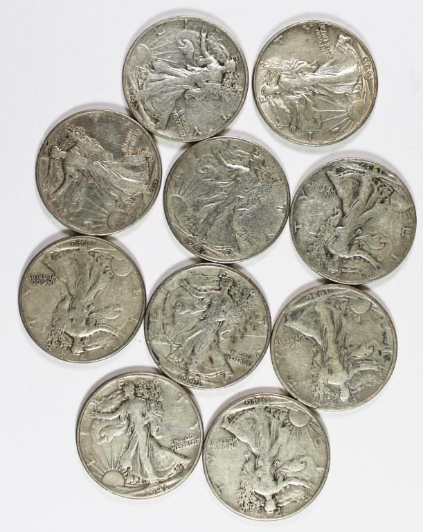 (10) NICE SILVER WALKING LIBERTY HALF DOLLARRS (1 of 1)