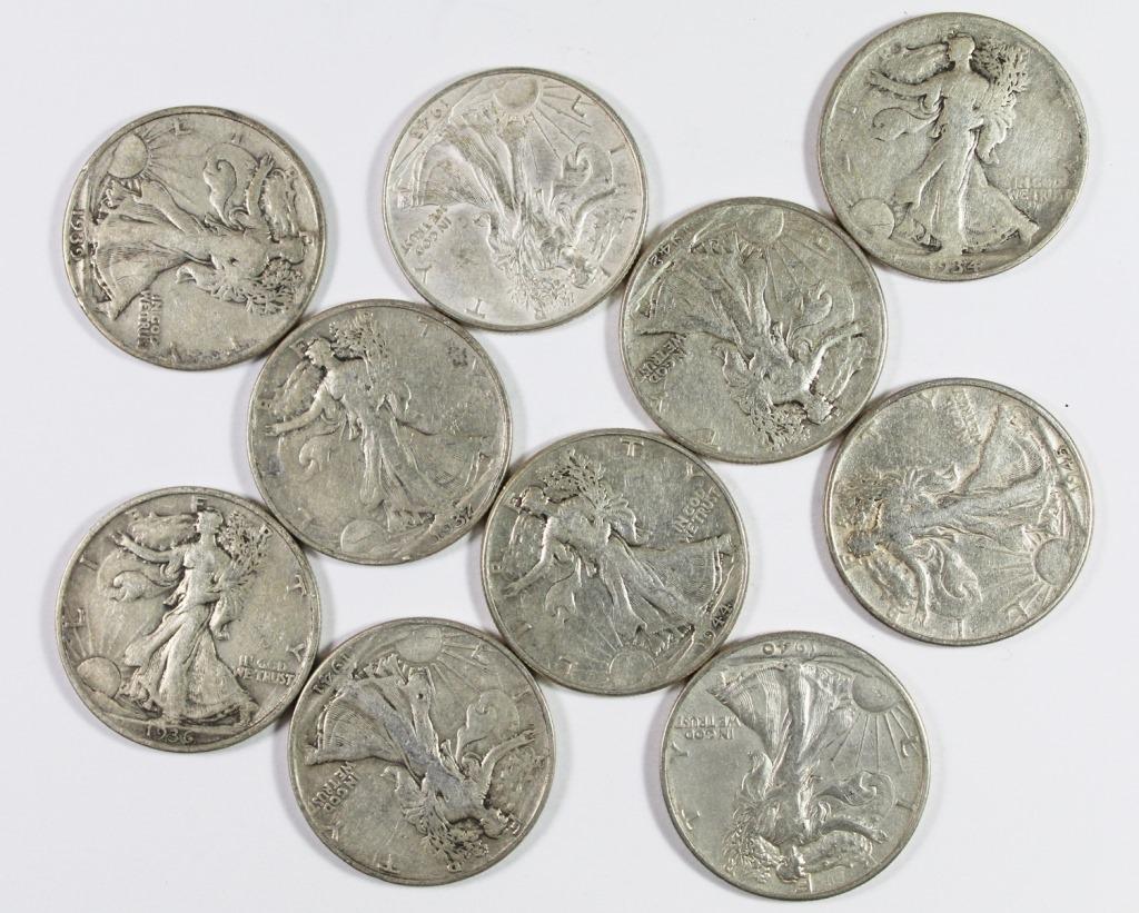 (10) NICE SILVER WALKING LIBERTY HALVES (1 of 1)